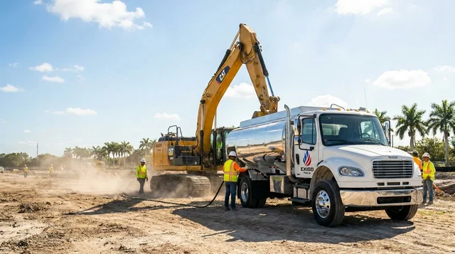 Exigo Fuels bobtail delivering fuel on a South Florida jobsite Exigo Fuels bobtail delivering fuel on a South Florida jobsite