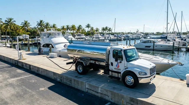 Exigo Fuels delivering marine fuel to a yacht at a marina Exigo Fuels delivering marine fuel to a yacht at a marina