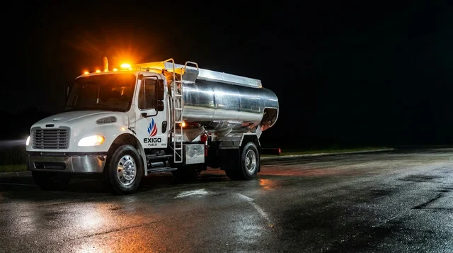 Exigo Fuels responding to an emergency fuel call at night Exigo Fuels responding to an emergency fuel call at night